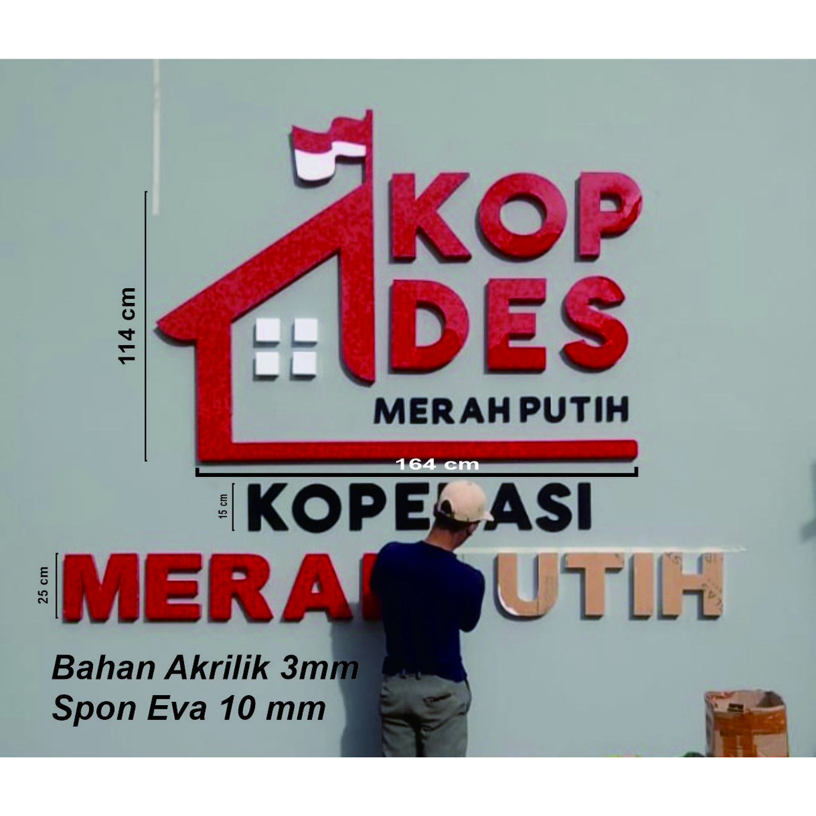 Huruf Timbul Koperasi Desa Merah Putih Logo Akrilik Spon Eva 12mm Akrilik 3mm